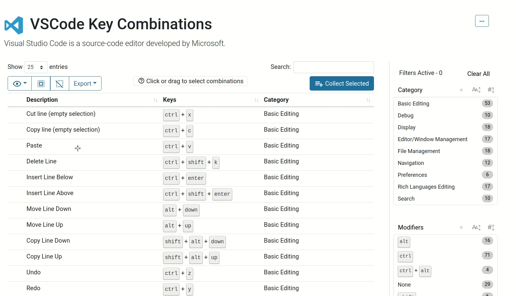KeyCombiner&rsquo;s combination tables support all popular multi-selection patterns, i.e. drag selecting, Shift-selection and maintaining selection via Ctrl